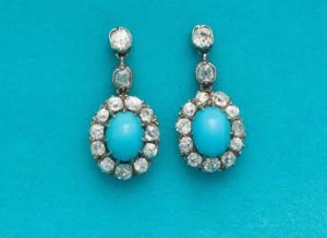 A pair of antique 18ct gold turquoise and diamond earrings circa 1900 from Courtville Antiques (2,995).