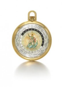 Sir Winston Churchill’s unique and historically important yellow gold World time Victory watch, Agassiz and Louis Cottier, circa 1945. Copyright Sotheby’s.