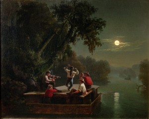 Carl Wimar - Jolly Flatboatment by Moonlight