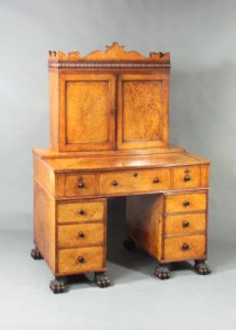 A Chinese made amboyna desk and bookcase at Moxhams Antiques