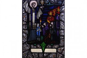This stained glass panel of St. Francis Xavier preaching in the Orient sold for a hammer price of 31,000.