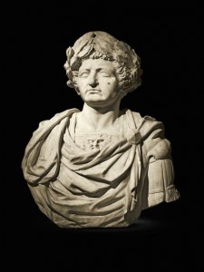 One from a pair of monumental busts of Roman Emperors