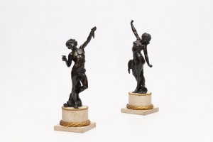 Pair of 19th century bronze statues on marble bases. Circa 1860. French