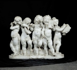 ATTRIBUTED TO FERDINANDO VICHI WORKSHOP, FLORENCE, LATE 19TH CENTURY, an Italian carved white marble group depicting five putti musicians made 25,000 at hammer