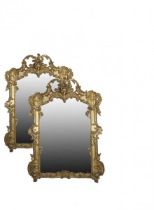 A PAIR OF EARLY VICTORIAN GILTWOOD, PLASTER AND GESSO RECTANGULAR OVERMANTLE MIRRORS (6,000-8,000).