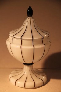 A c1918-1920 lidded vase by Michael Polowney from the Loetz factory in Poland.