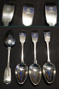 Four Irish silver spoons with unicorn crest, Dublin 1831-31 (200-300).