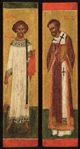 St Euplius and St John Chrysostom - Russia c1500 - two columns from a royal door will be brought to the fair by Jan Morsink Ikonen