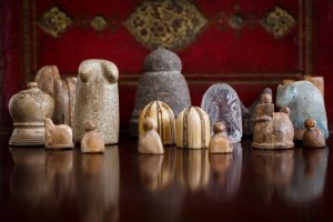 A selection of Lothar Schmid's historic chess pieces.