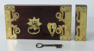 A Georgian brass bound door lock (700-1,000)