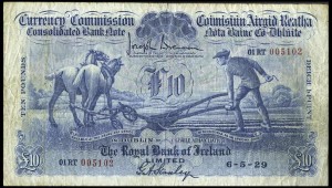 A Royal Bank of Ireland £10 note 