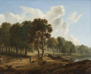 JAMES ARTHUR O'CONNOR A Wooded Landscape with Figures with figures on a Path, a Lake Behind (12,000-14,000)