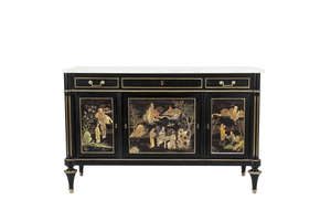 A FRENCH 18TH CENTURY STYLE BLACK LACQUERED SIDE CABINET