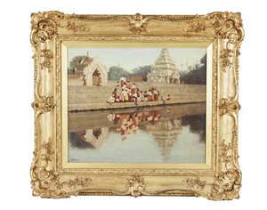 JAMES RAEBURN MIDDLETON (1855-1931) Feeding the Ducks, Burmese River Scene with Pagodas in background 