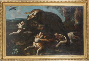 A wild boar attacked by a pack of dogs attributed to Franz Snyders