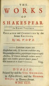 The 1726 first printing of Shakespeare outside England.