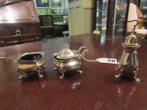 Silver Condiment Set with Bristol Blue Liners (90-120)